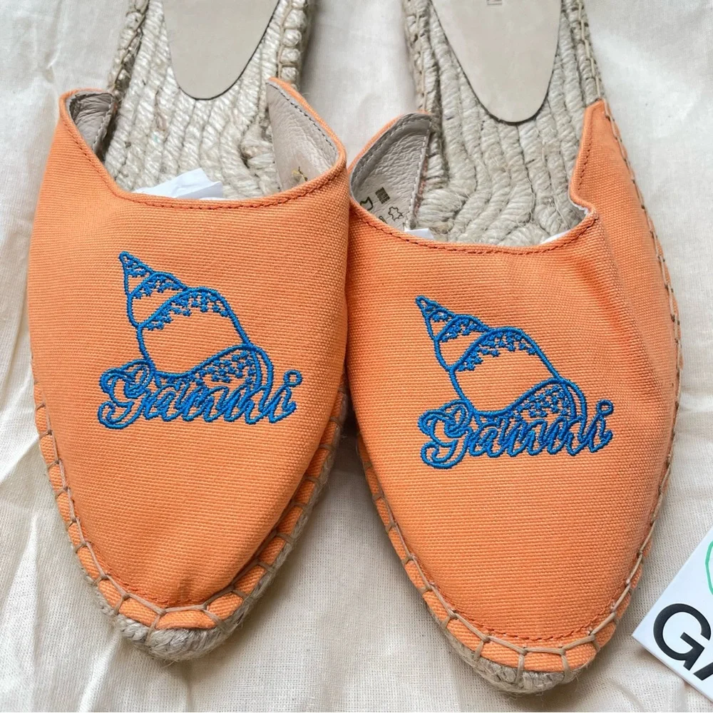GANNI Orange Embroidered Canvas Espadrille Slippers Women’s Size 9 EU 39 NIB
